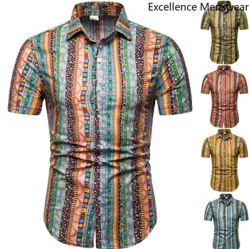 

Stripe Summer Men Short Shirts New National Windbreaker Shirt Large Size Casual Men's Short Sleeve Shirt Men Clothing 2019 LL