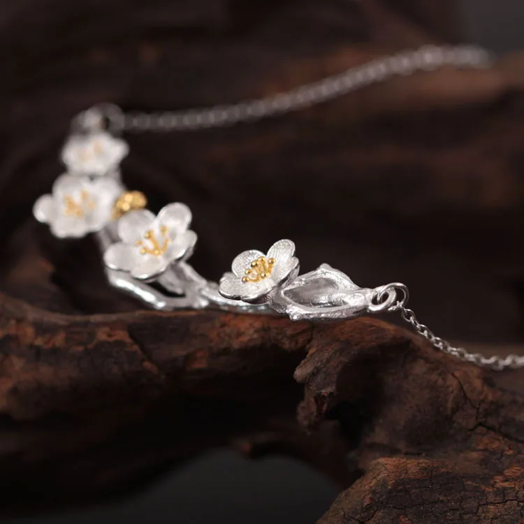 

S925 sterling silver flower necklace female jewelry plum necklace
