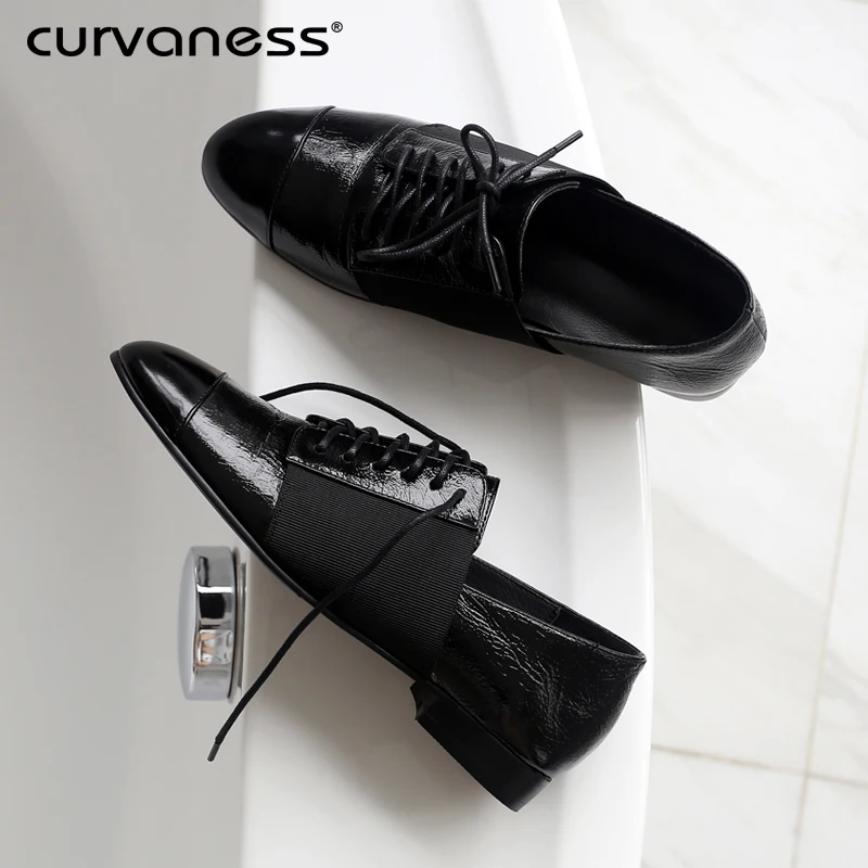 

New Autumn Retro Oxford Shoes Women's Flat Shoes Leather Shoes With Elastic Ladies Casual Shoes Black