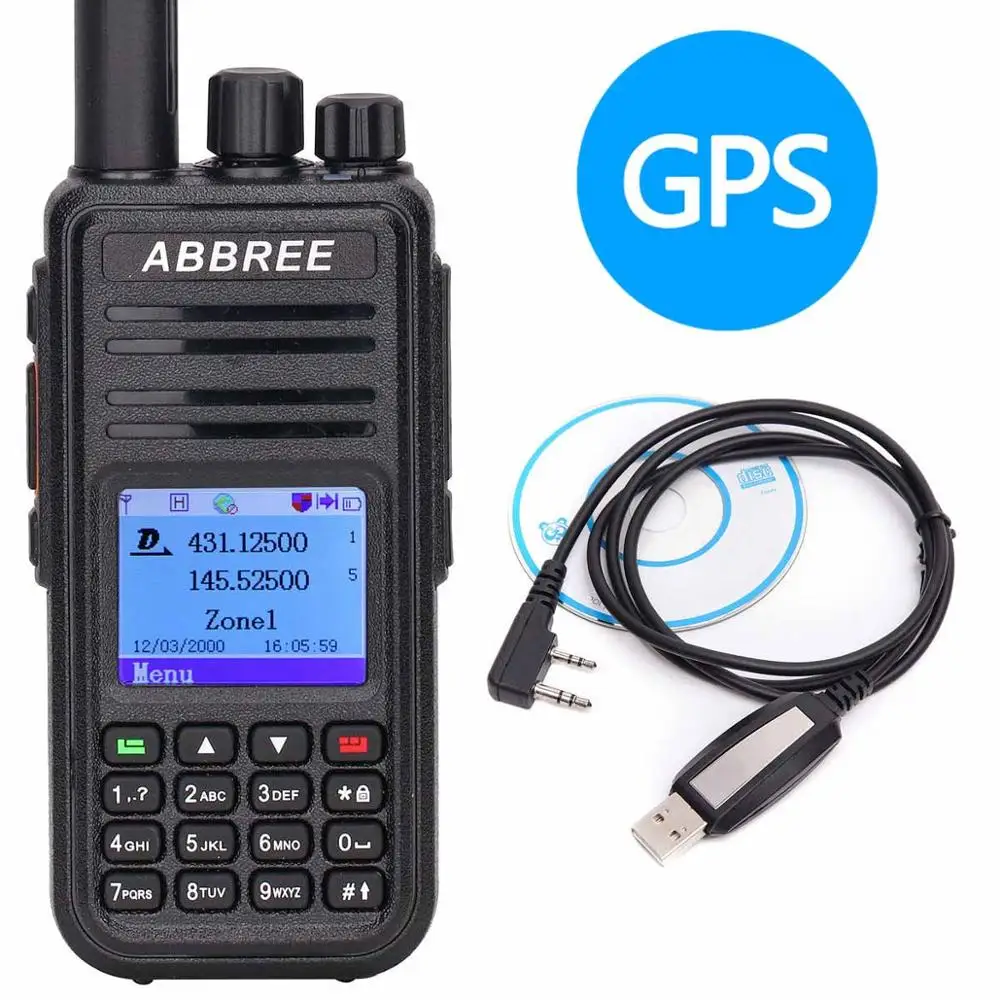 ABBREE AR-UV380 DMR цифровой аналоговый рация(gps) Dual Time slot повторитель двухдиапазонный портативный Ham CB радио сестра TYT MD-380 - Цвет: with gps add cable