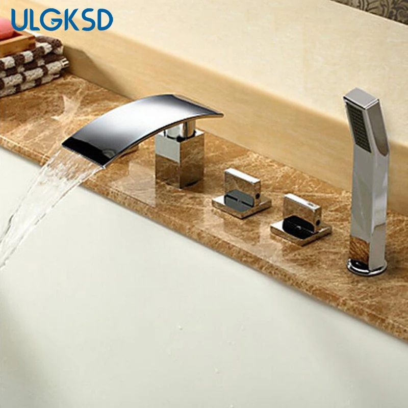 ULGKSD кран для ванной светодиодный Водопад Носик палуба поддержка смеситель горячей и холодной воды Керамический клапан кран