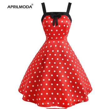 

Polka Dot Print Vintage Dress Women Sexy Strap Bowknot Sweet Elegant 50s Dress Rockabilly A Line Girl Party Summer Dresses