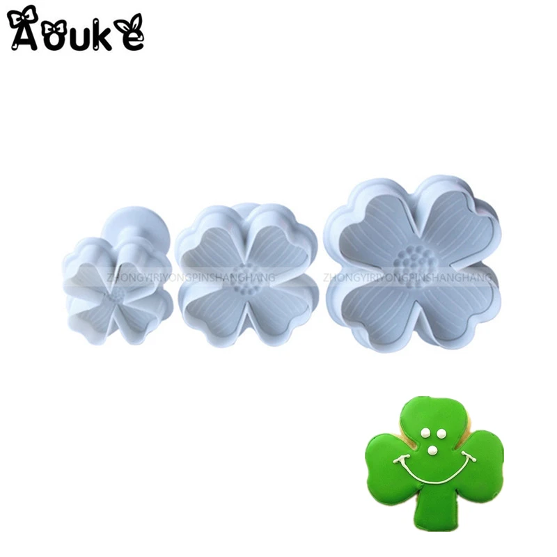 

3pcs/set Clover Shape Cookie Fondant Plastic Molds Embosser Cutter Mold Biscuit Craft Mould DIY Cake Decoration Bakeware Tools