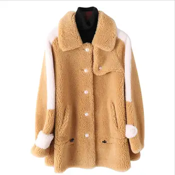 

Winter Coat Women 2019 Winter New Faux Fur Coat Grain Sheep Sheared Coat Color High Quality Long Sleeve Faux Fur Jacke