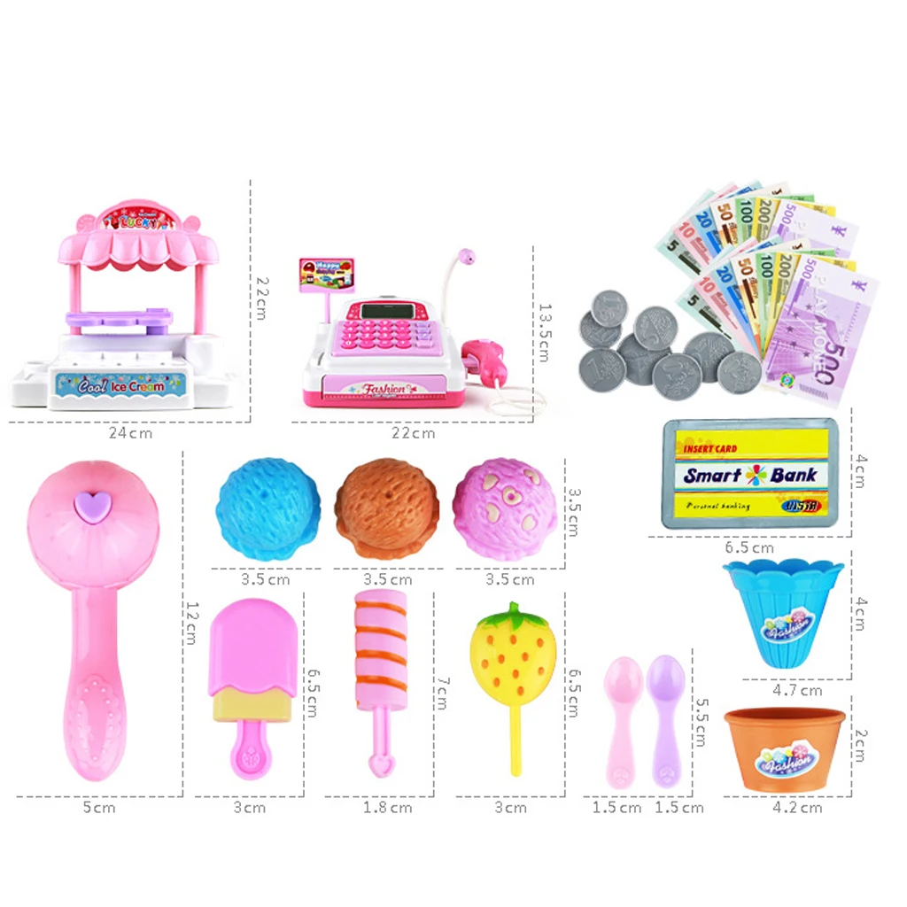 Simulation Ice Cream Store Cash Register Set for Kids Children Holiday Time Pretend Play Toy Birthday Gift