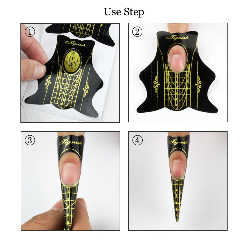 Tignish, 100 шт./лот, толстая Форма для ногтей, для акрилового УФ-геля, руководство по удлинению наконечника, французские самоклеющиеся формы, наклейки, инструменты для дизайна ногтей