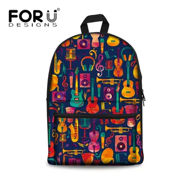 

FORUDESIGNS Guitar Music Note Pattern 2019 Retro School Backpack For Girl Simple Design Girls Casual Fabric Shoulder Bag Large