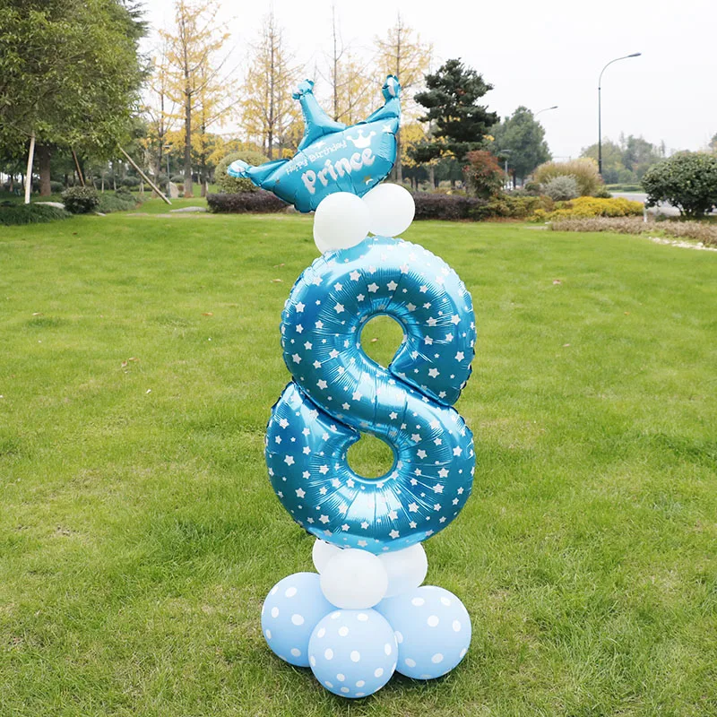 30 дюймов Набор цифр фольгированные воздушные шары 17 шт. колонна Baby Shower горошек латексные шары От 0 до 9 лет День Рождения Декор стенд Globos - Цвет: Blue 8 set