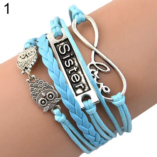 

Bluelans Women's Paw Owl Love Braid Bangle Infinity Sister Friendship Charm Bracelet