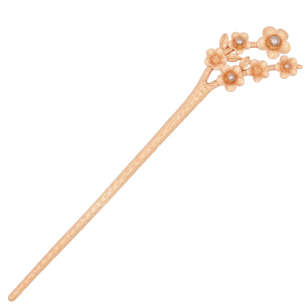 Цветок сливы палочки для волос матовые золотые листья винтажная шпилька для волос женские головные уборы с жемчугом модные украшения аксессуары для волос - Окраска металла: Coffee pearl