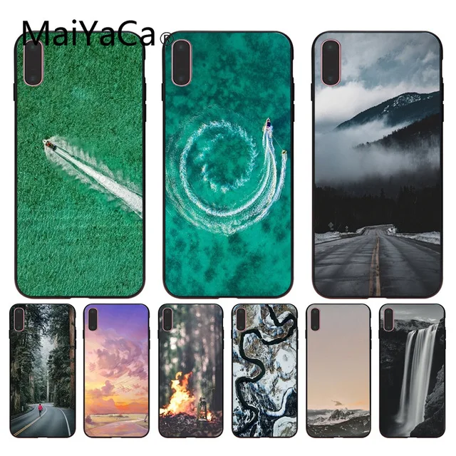 MaiYaCa Beauty Nature Highway Waterfall для iPhone 4S 5C 5S 6S 7 8 Plus X XR XS MAX черный мягкий чехол телефона