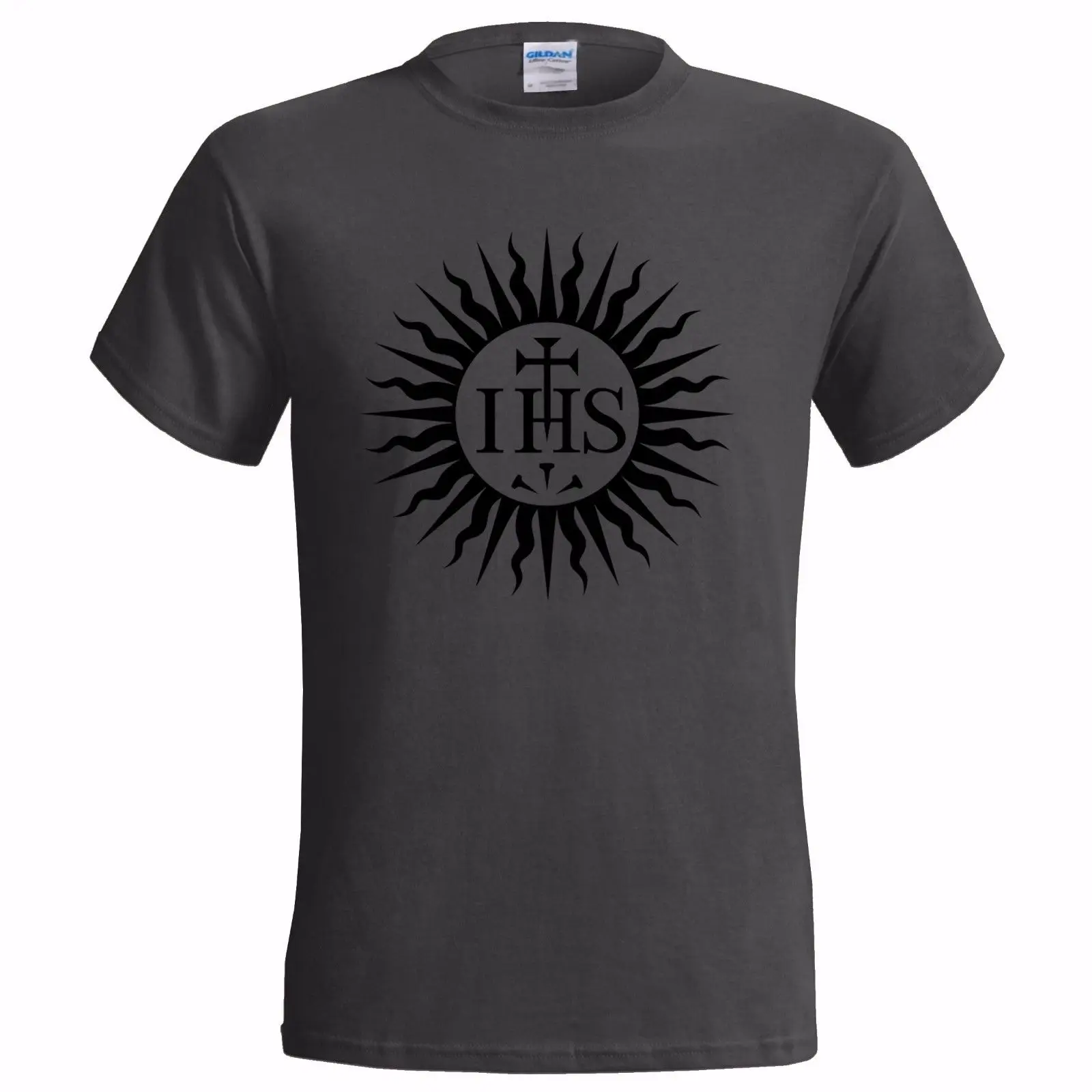 

JESUIT ORDER SYMBOL MENS T SHIRT JESUS SOCIETY CATHOLIC RELIGION GOD CHRIST Free shipping Tops t-shirt