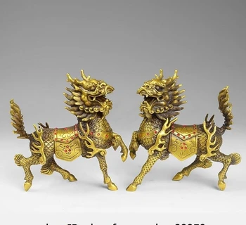

6 Chinese Brass Fengshui Dragon Kirin Unicorn kylin Chi Lin Figurine Statue Pair