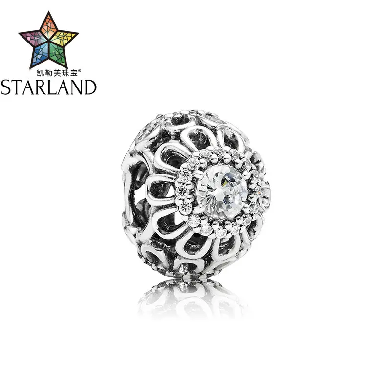 

Starland Fashion 925 Sterling Silver Hollow Pattern Clear Round CZ Beads Fit Original Band Charms Bracelet & Bangle DIY Jewelry