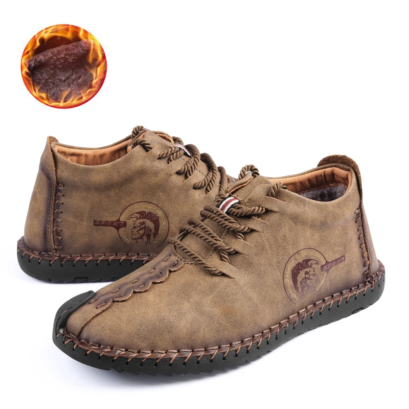

New Roman Fashion Men Shoes Boots Split Leather Casual Shoes Men High Quality With Plush Keep Warm Winter Plus Size 38-48 hombre