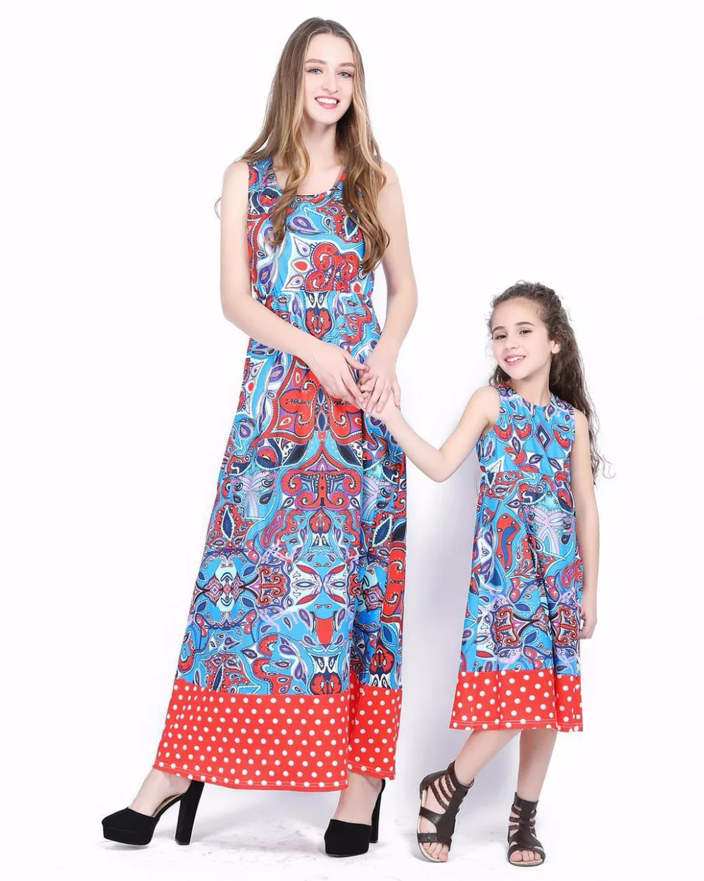 

2019 Mother daughter clothes family match Ankle-Length Maxi dress Vintage matching outfits gown Polka Fot mommy and me clothes