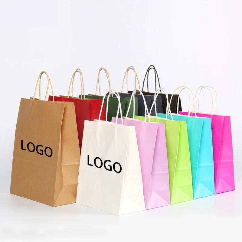 10 colors 6 size custom printed logo gift kraft paper bag/Recyclable
