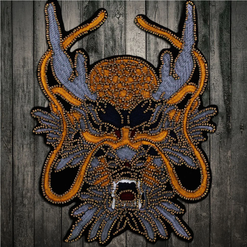 

Embroidery Bead Dragon Head Patches For Clothing Sew On Sticker Patches Sewing Accessories Clothes Jeans Decoration