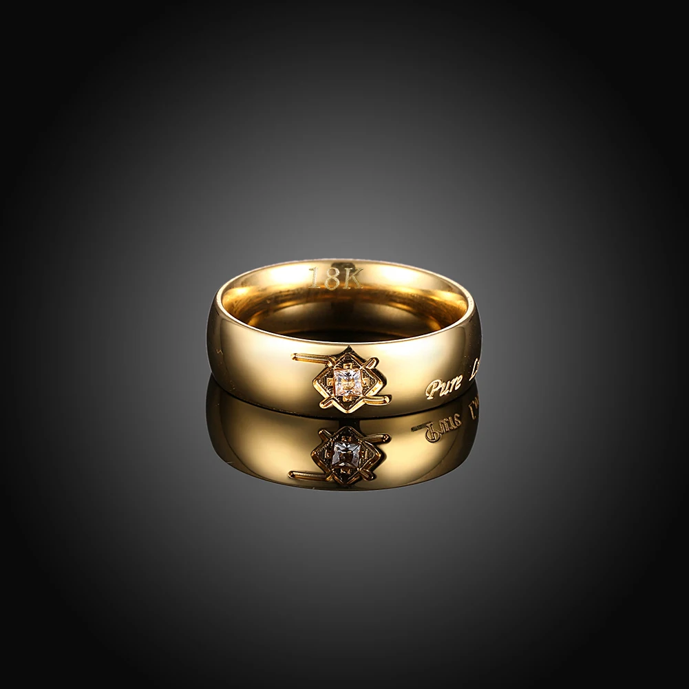 Свадебные кольца для мужчин и женщин золотого цвета, чистые любовные буквы, мода, титан, сталь, цирконий, кристалл, ювелирное изделие, Подгонянная пара