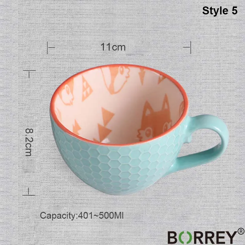 BORREY, китайская фарфоровая чайная чашка, Керамическая ручная роспись, кофейная чашка, Офисная чайная чашка, кофейная кружка с тиснением, кофейная кружка, кружка для молока, чайная чаша - Цвет: Style 5