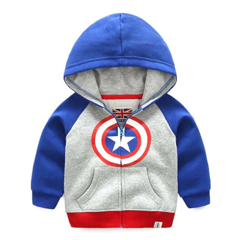 

Fashion Boys Jackets Cartoon America Captain Autumn Winter Cashmere Hoodies Outerwear Coats Children Kids Outfits Clothing