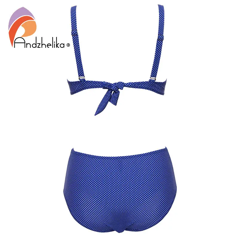 Andzhelika 2018 Women Plus Size Swimsuit New Dot Sexy High Waist Bikinis Set Fold Beach Bikini Swim Suits Monokini AK17666