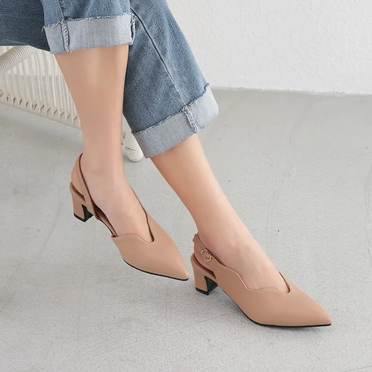 

Big Size 9 10 11 12 13 14 15 high heels sandals women shoes woman summer ladies Tip-toed back tripping sandals with thick heels