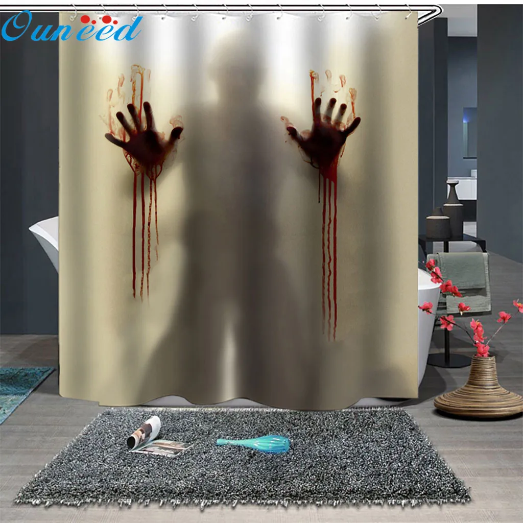 

Ouneed Shower Curtains Creative printing polyester mildew Bath/Toilet Curtains with 12 hooks Waterproof Bathroom Shower Curtains