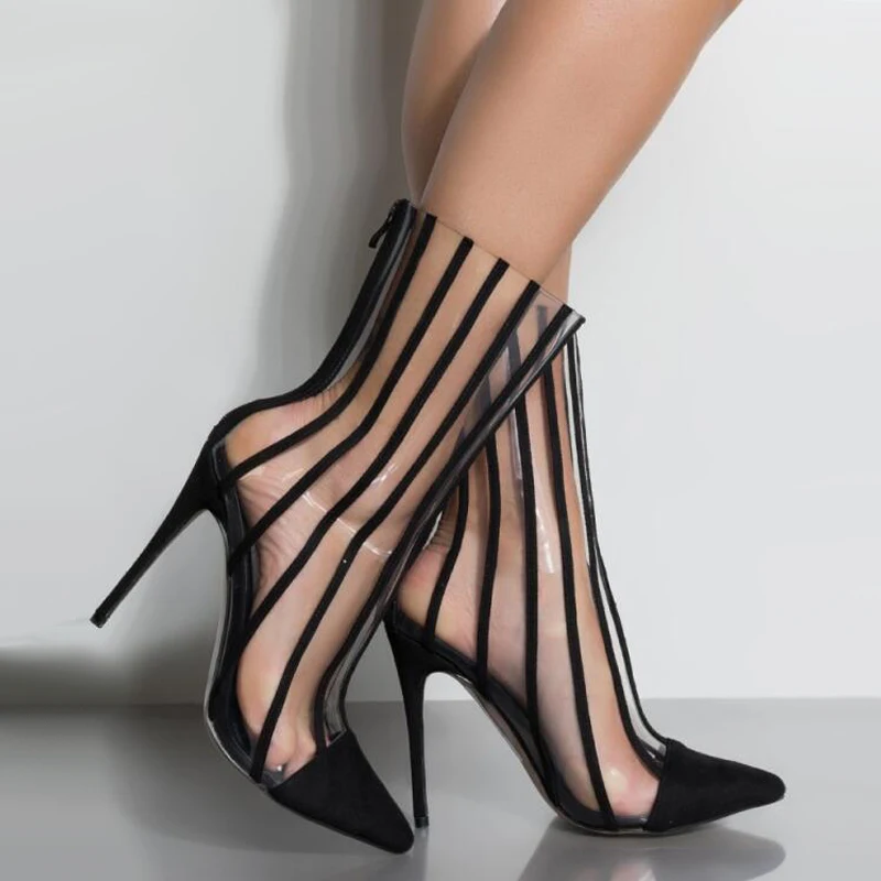 

Ladies Ankle Boots Sexy PVC Transparent Boots Women Pointed Toe High Heels Boots Autumn Women Punk Style Booties Womens Shoes