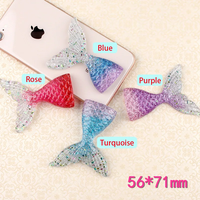 NEW 2/10 Pcs Mixed Glitter Mermaid Fish Tails Flatback Resin Cabochon Craft DIY 