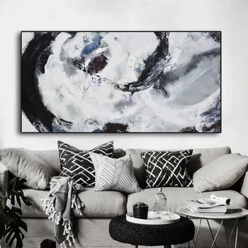 

Large black and white long Abstract acrylic painting on print silver painting gray Print gray Giclee large canvas print black
