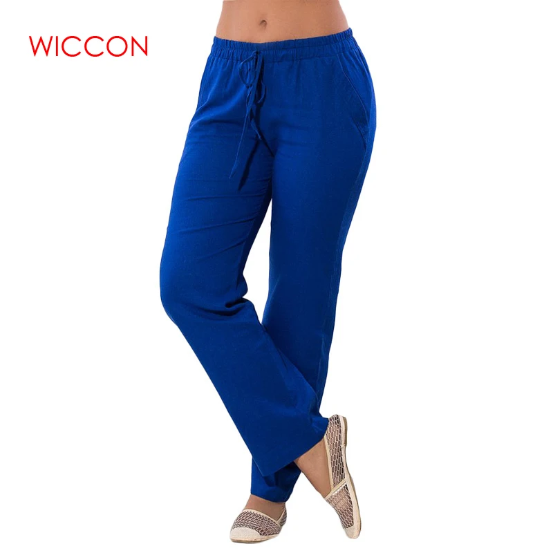 

WICCON Large Size L-6XL Summer 2019 Woman Long Pants Elastic Waist Drawstring Straight Pants Chiffon Casual Ladies Loose Pants