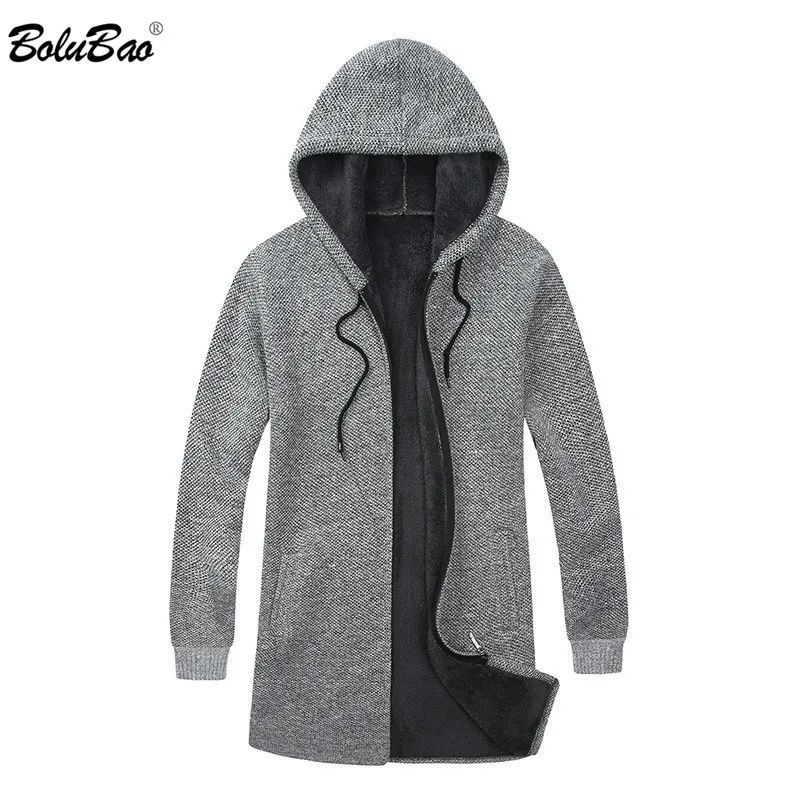 

BOLUBAO Winter New Men Cardigan Sweaters Coats Men's Casual Knitting Sweaters Male Quality Brand Plus Velvet Hooded Sweaters