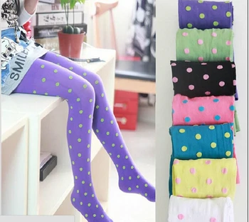 

Spring and Autumn Child Pantyhose Dot Prined Tights Lovely Girls Red Black Blue Yellow White Green Purple Pink