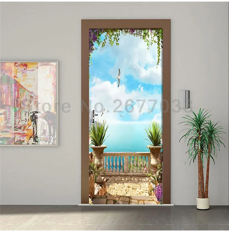3D наклейка на дверь, Европейский морской пейзаж, обои для дома, двери, гостиной, наклейки на дверь, ПВХ, самоклеющиеся виниловые двери, Декор