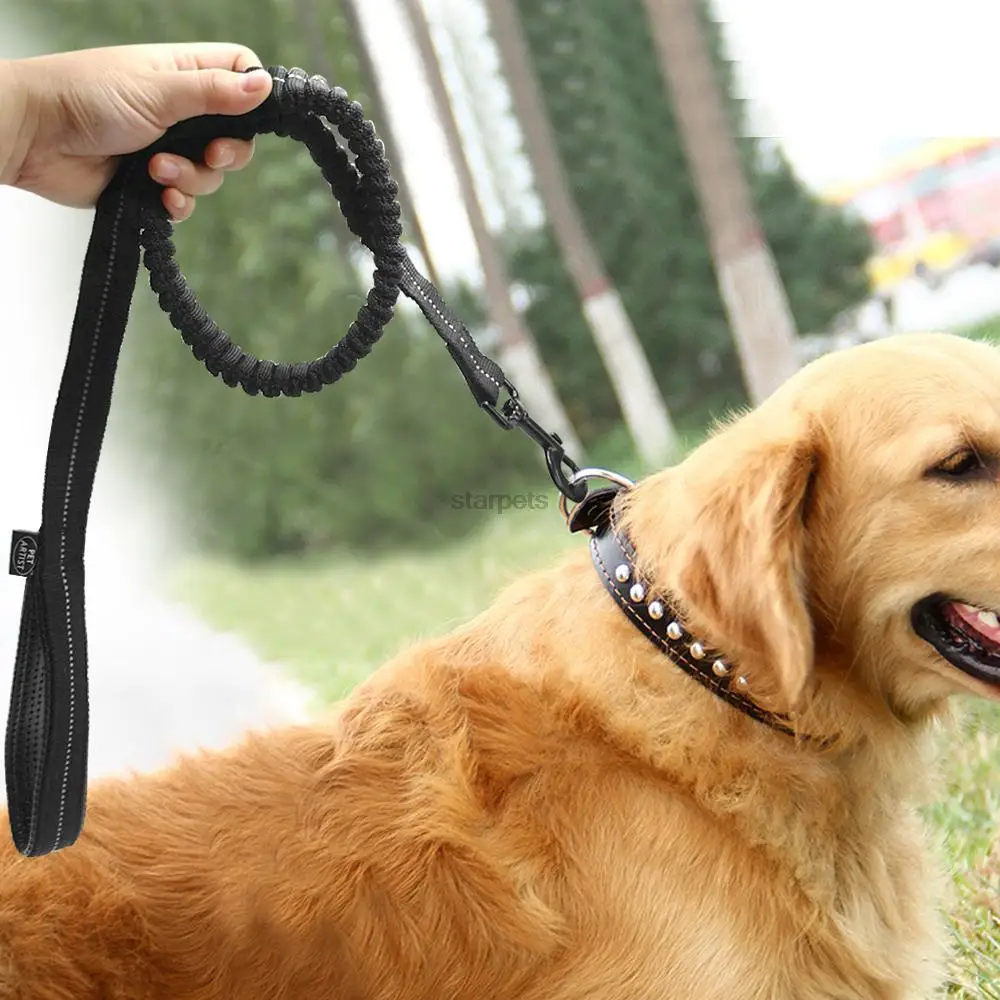 Светоотражающий сшивание банджи собачий поводок эластичный поводок для дрессировки собак с бесплатным кликером черный
