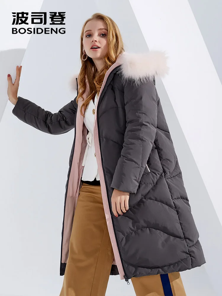 Goede BOSIDENG vrouwen donsjack 2018 winter nieuwe mode grote real bontkraag capuchon lange down jas warme dikke bovenkleding b80141554DS