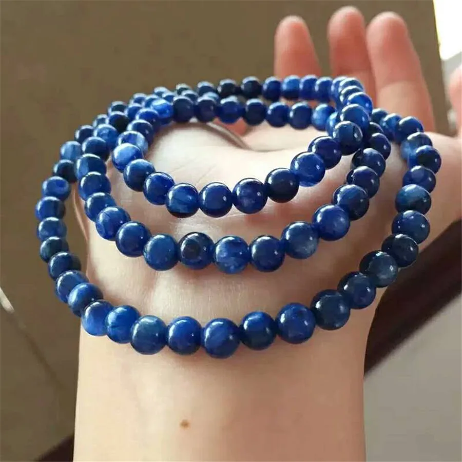 Genuine Blue Cat Eye Natural Kyanite Bracelet 7mm Women Men Stretch