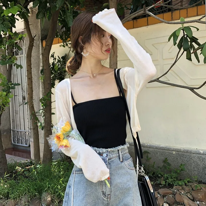 

Summer Women's Solid Loose Long Sleeve Thin Top Sun Protection Kimono Lace Up Knitted Cardigan