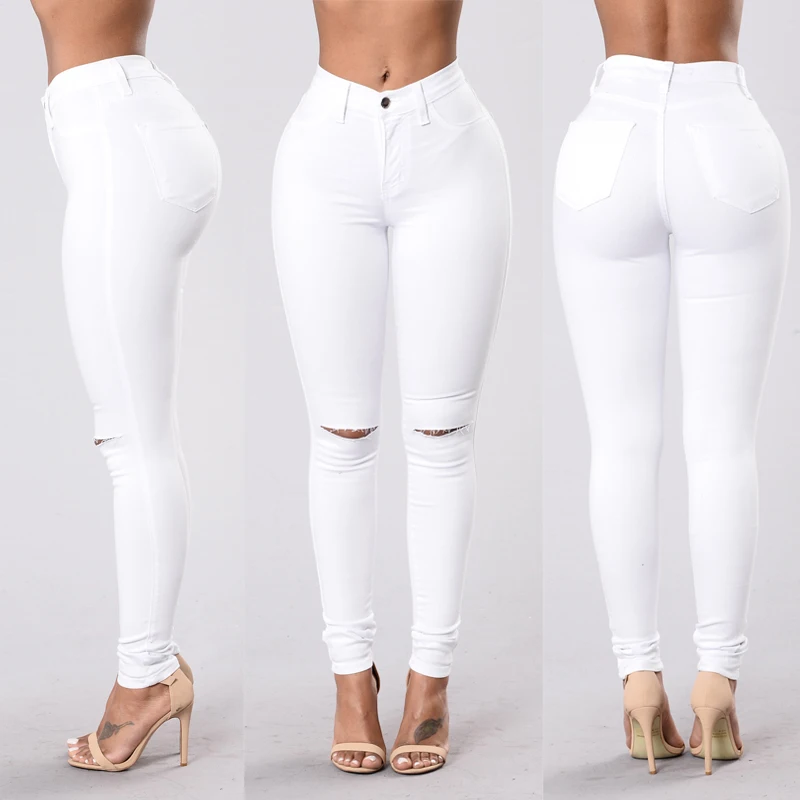 Черные WhiteJeans для женщин мотобрюки потертые рваные состаренные тонкий повседневные штаны бойфренд узкие джинсы Высокая талия