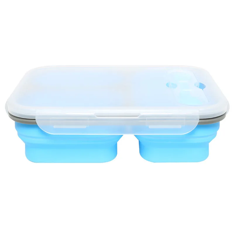 

Portable Lunch Box Silicone Foldable Large Capacity 3 Grid Folding Green Lunch Box Silicone
