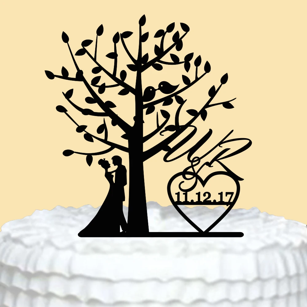 

Wedding Cake Topper Custom Cake Topper for Wedding Bride & Groom Cake Topper with Heart Bird and Tree Cake Topper for Wedding