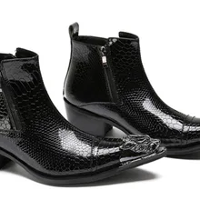 Мужские ботинки в стиле поп-рок; черные мужские ботильоны с острым металлическим носком на молнии; модная Осенняя кожаная мужская обувь; bota masculina