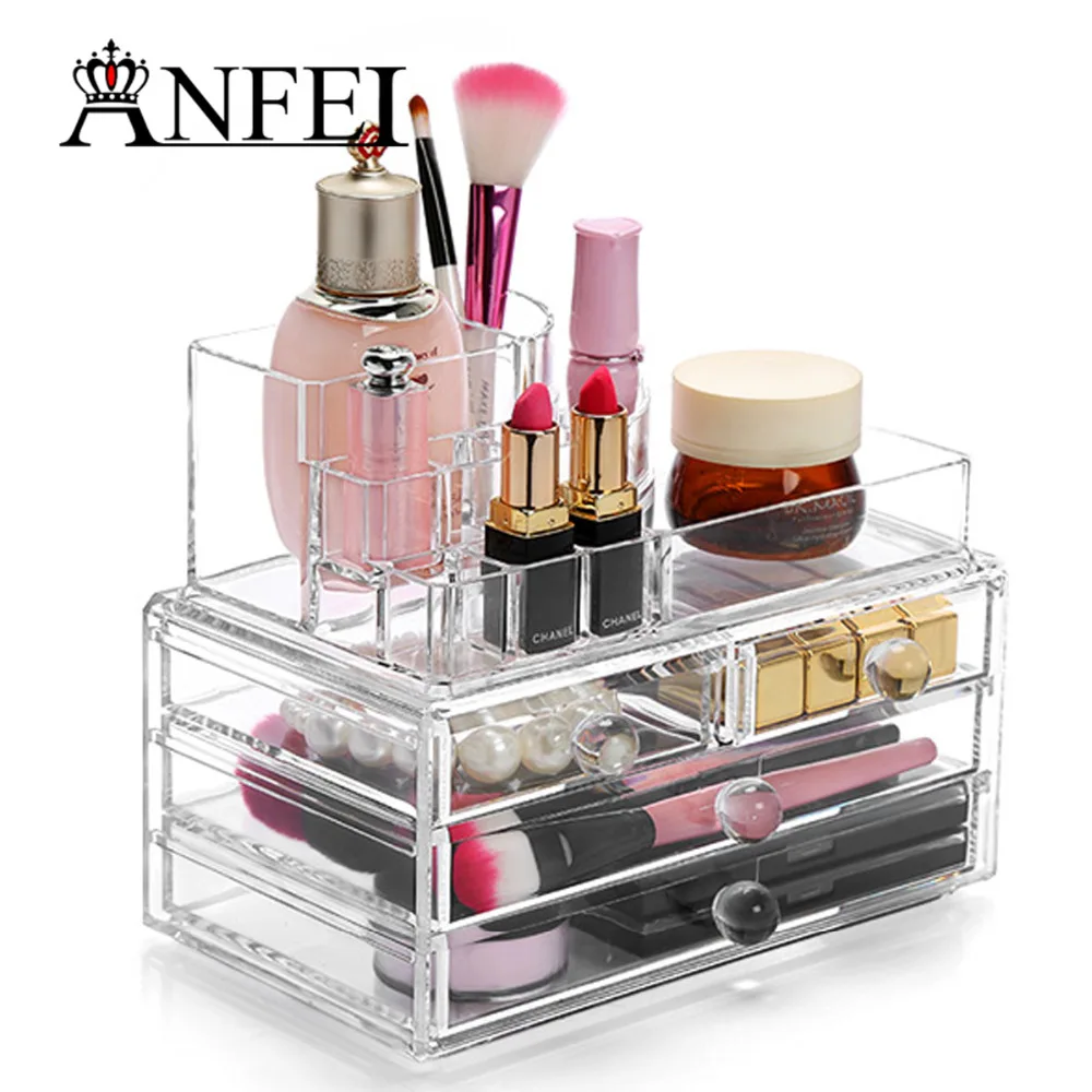 

ANFEI 1 Pcs Clear Acrylic Cosmetic Organizer 3 Drawers Makeup Storage Insert Holder Box Jewelry Accessories Boxes C84