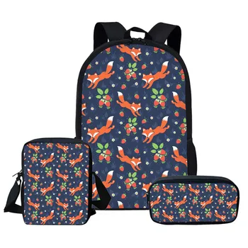 

ThiKin 3PCS Kids School Bag Set Fox Foxy School Backpack for Girl Schoolbag Backpack Student Pen Pencil Bag custom Mochila