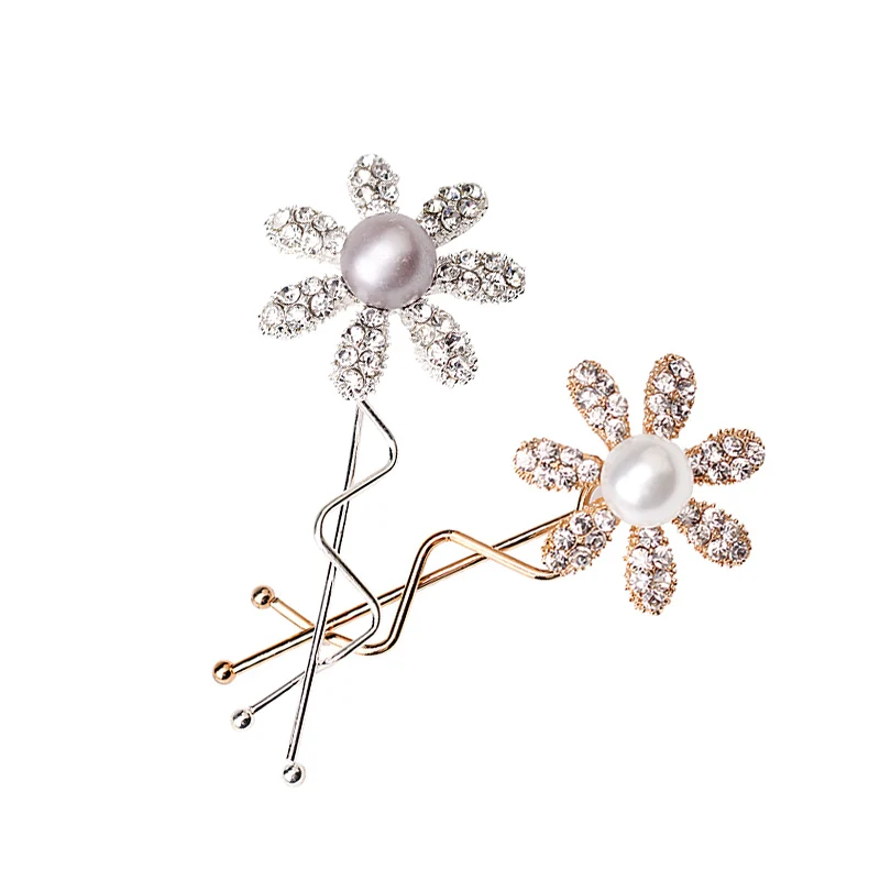 

M MISM Luxury Alloy Exquisite Crystal Floral Pearls Hairgrips Fashion Girls Cute Rhinestone Hairpins Women Wave Hair Accessories