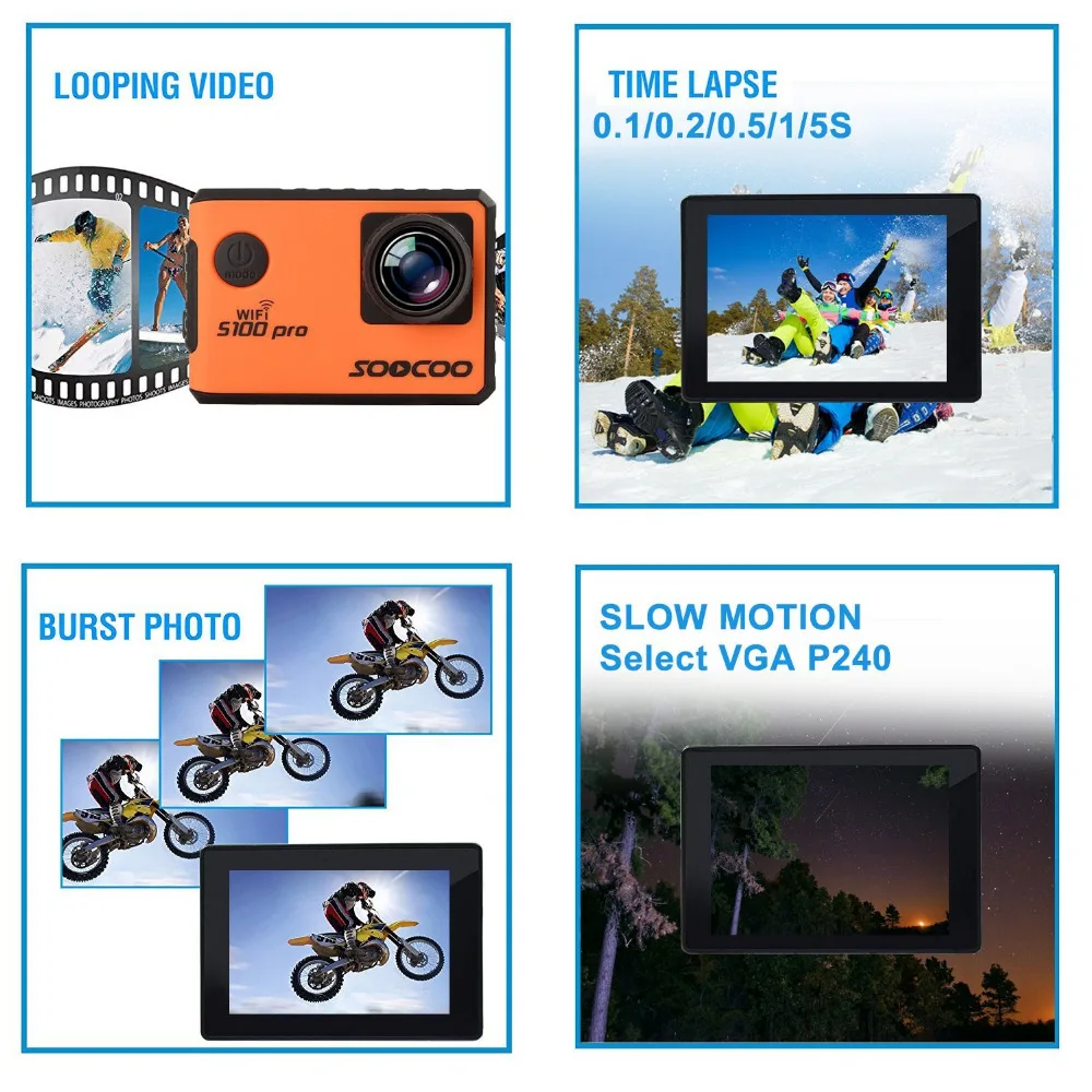 RU Local Delivery: SOOCOO S100Pro 4K Touchscreen Action Camera Voice Control Waterproof DV Camcorder Video Cam 20MP