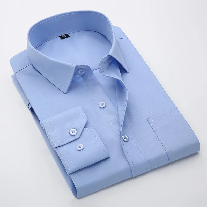 Мужская рубашка большого размера с карманом, Новое поступление, приталенная однотонная Высококачественная деловая рубашка с длинным рукавом