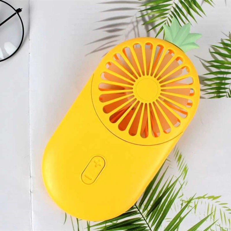 Cartoon Usb Pocket Mini Hold Charge Small Fans With One Portable Bring Led Lamp Ultrathin Will Wind Power - Color: yellow