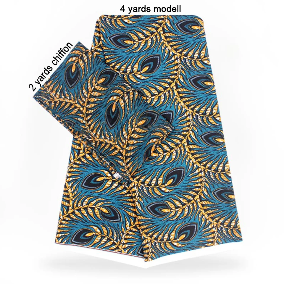 

2 Pcs Set 4 Yards African Ankara Prints Modell Material & 2 Yards Chiffon Ankara Chiffon Fabric YBXM-38